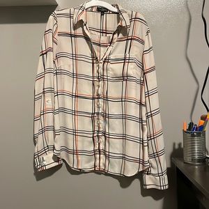 The Limited Ashton Off White, Red, Black; Long Sleeve Button Down Shirt